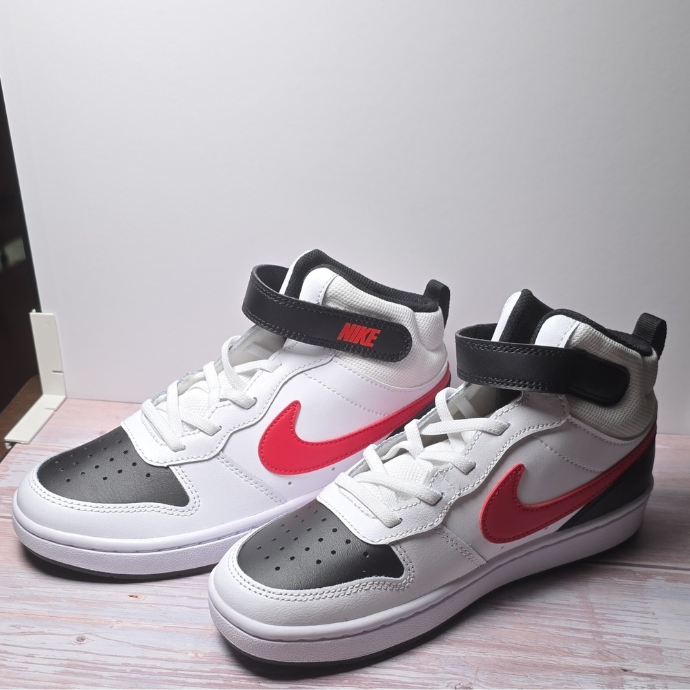 Nike Court Borough Mid 2 PSV Kids Mid Top Sneakers White/Red Strap Lace 3Y